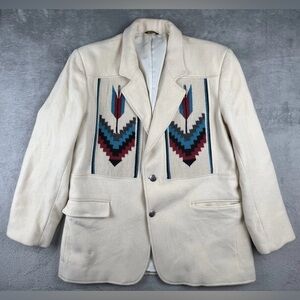 VINTAGE Pioneer Wear Chimayo Blanket Aztec Jacket Size 44 USA Merino Lambs Wool